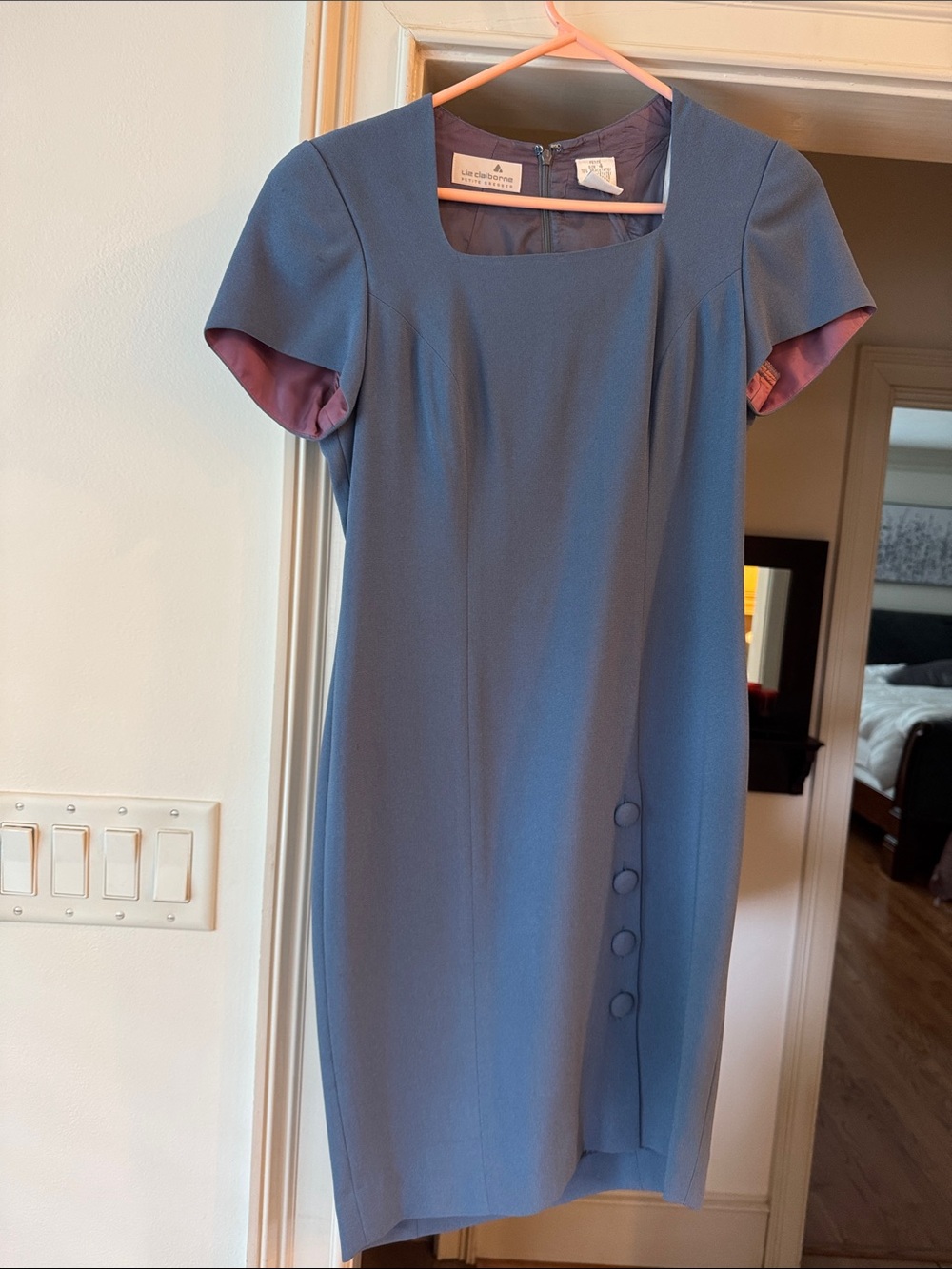 Liz Claiborne Slate Blue Midi Dress with Mauve Lining